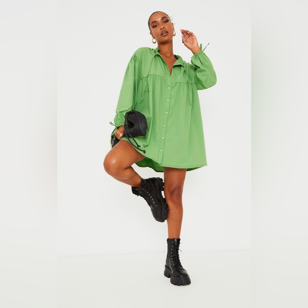 PLT - Oversized Poplin Frill Collar Shirt Dress - Size 6